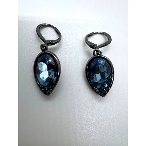 Givenchy Gunmetal Blue Crystal Necklace & Earring Set Designer Statement Jewelry - Picture 5 of 12
